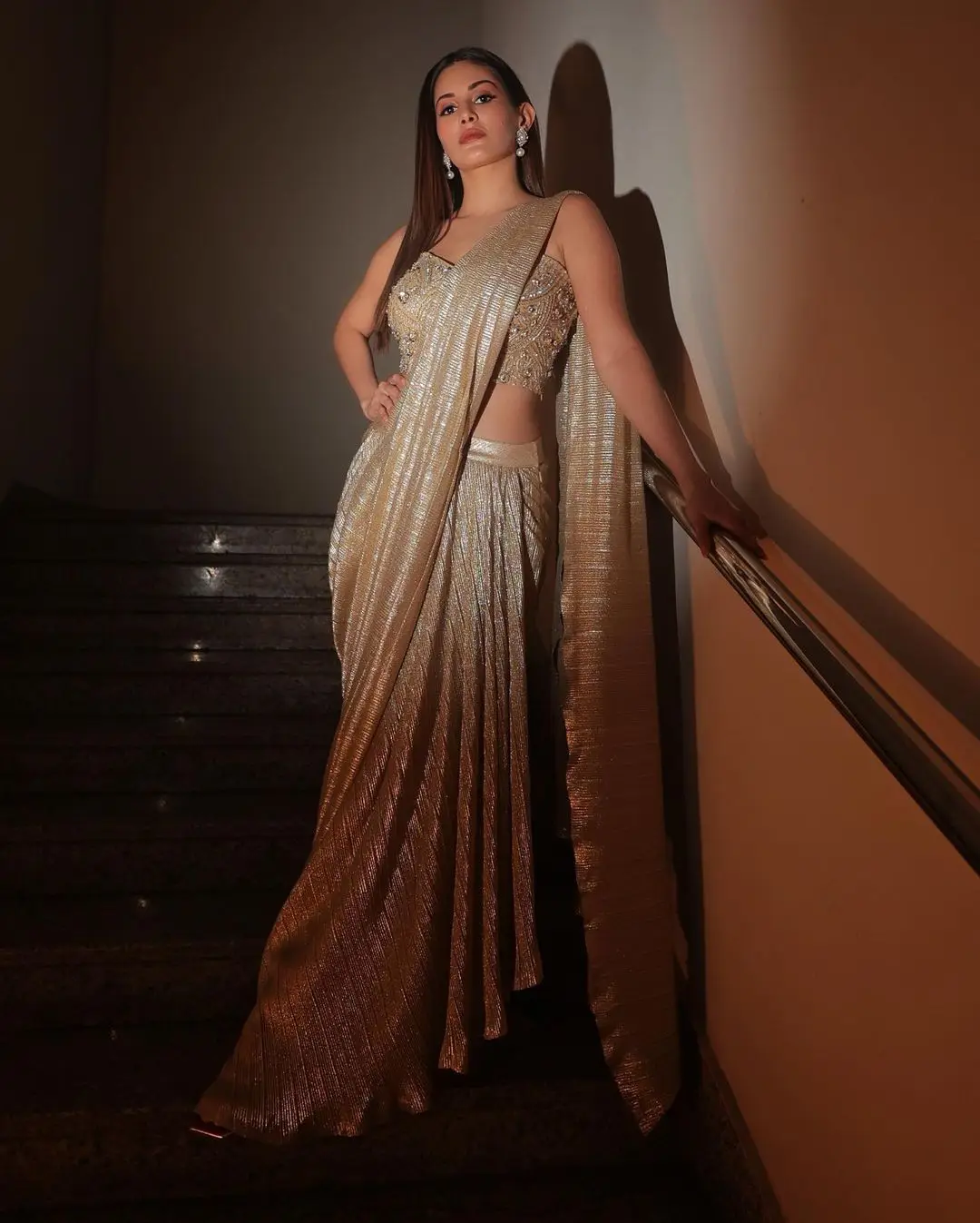 Bollywood Actress Amyra Dastur Stills in Yellow Saree